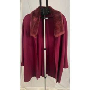 Jones Studio Separates Berry Wine Faux Fur Collar Open Front Cardigan XL
